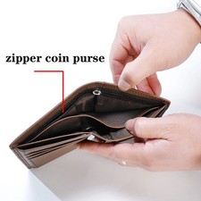 Men's RFID Blocking Genuine Leather Wallet, Coin Purse Zipper Card Holder