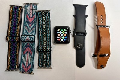Apple Watch Series 3 WR-50M A1858 38mm GPS Smart Watch Space Gray w/ Bands