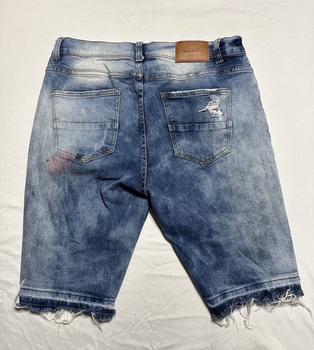 Pantaloncini uomo Decibel denim effetto invecchiato patchwork orlo grezzo blu jeans tagli 36 - Foto 4 di 4