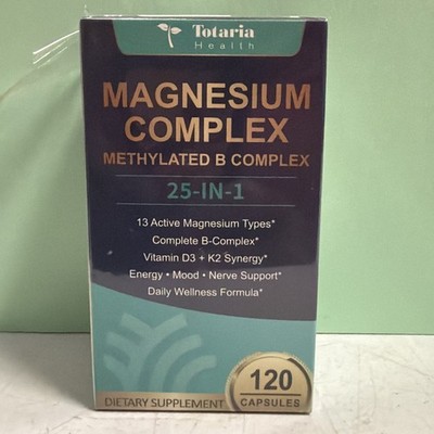 Totaria Magnesium Complex 25 in 1 Methylated B Complex  120 Capsules Exp 03/2028