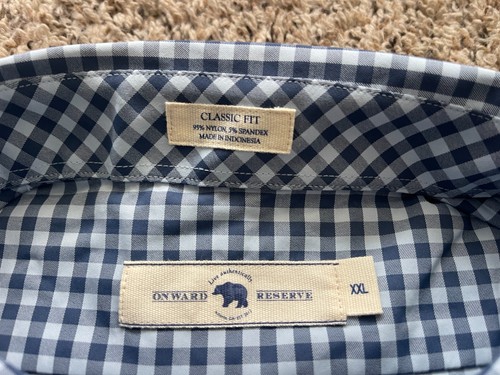 Onward Reserve Shirt Mens XXL Blue Gingham Classic Fit Performance NEW - Picture 4 of 7