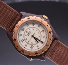 Vtg TIMEX INDIGLO Military Field Watch Brown Case 24 Hr Dial NEW BATTERY