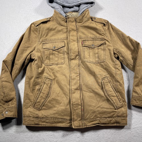 Levi Strauss Jacket Mens Large Brown Sherpa Lined Hooded Utility Workwear Coat - Picture 2 of 10
