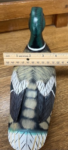 Vintage Carved Painted Wooden 11.5” Mallard Duck Decoy Glass Eyes Unsigned - Picture 14 of 15