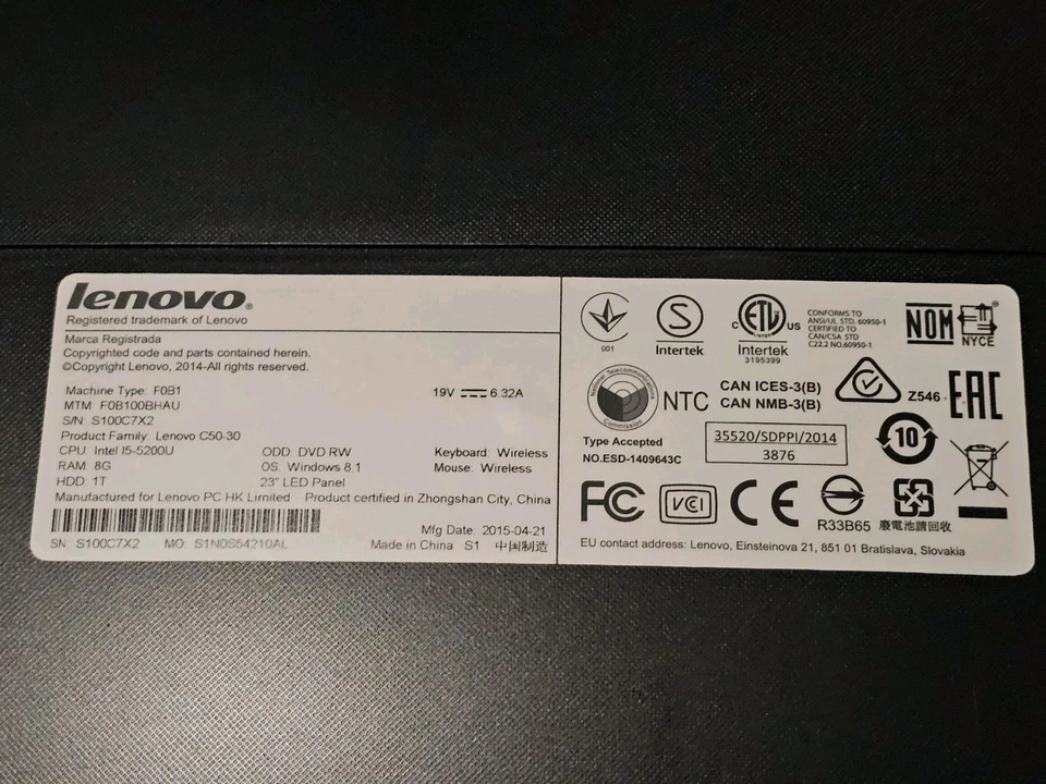 Lenovo C50-30 23'' PC (Intel Core i5 th Gen 2.2 GHz) 8GB Ram - Image 3 of 4