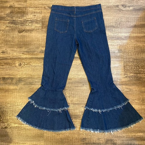 Girls Size 12 Distressed Double Ruffle Bell Jeans Adj Waist Dark Blue NWOT - Picture 2 of 5