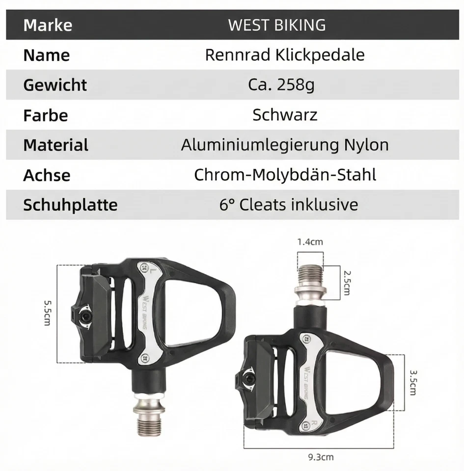 MTB Klickpedal 9/16" passend für Shimano SPD-SL R8000 Rennrad Gravel Rennrad - Bild 2 von 4