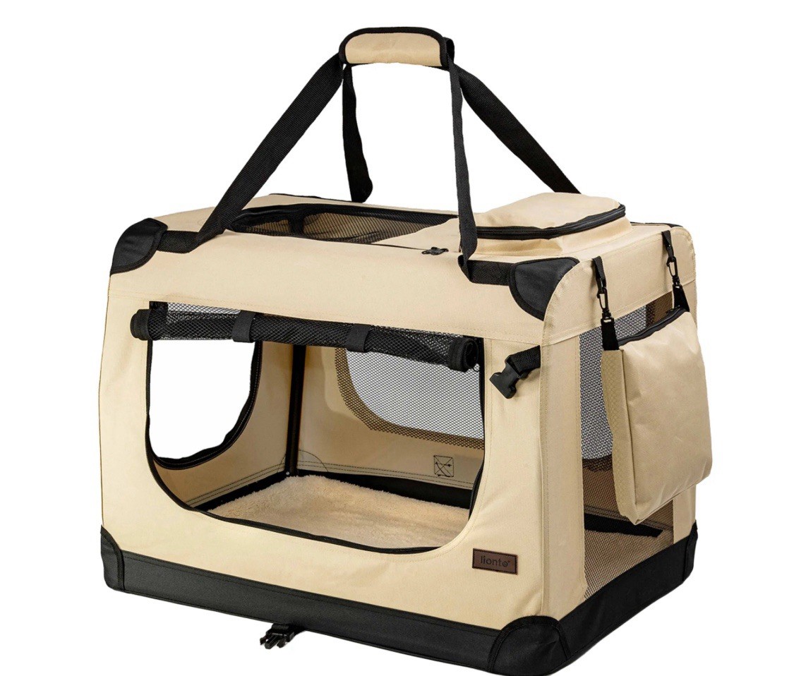 lionto Hundetransportbox faltbar 705250 cm Beige Hundebox Auto Reisebox