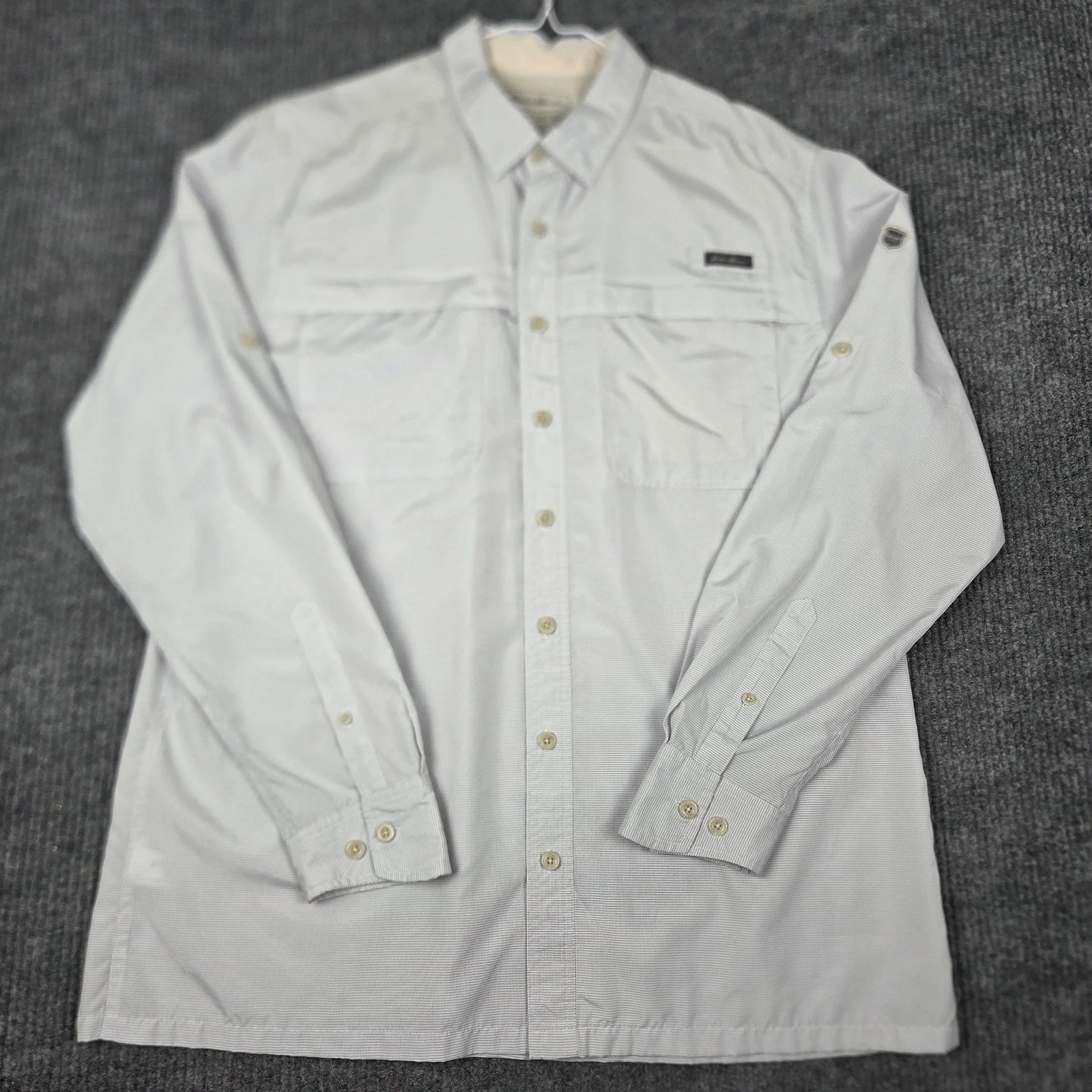 Eddie Bauer Mens XL Tall Gray Micro Check Performance Fishing Hiking Shirt L/S