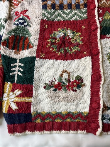 Vintage Tiara International Christmas Cardigan Sweater Poinsettia L - Picture 3 of 9