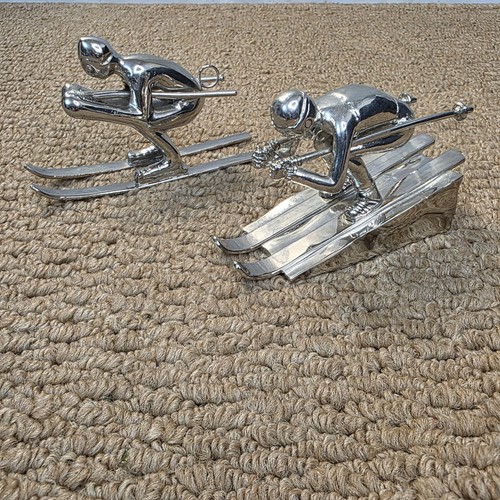Vintage Chrom Skifahrer Flaschenöffner & Weihnachtsschmuck Set Wintersport Barzubehör 