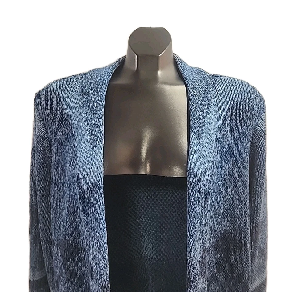 Cardigã suéter Orvis azul algodão tamanho XL asteca frente aberta robusta camisa de malha - Imagem 2 de 4