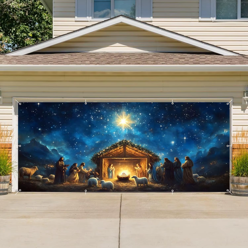 Christmas Garage Door Cover Banner Decorations Holy Night Nativity Scene Jesus' - Foto 10 di 13