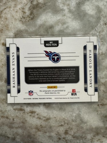 Harold Landry Rashaan Evans 2018 National Treasures Auto Autograph #26/99 Titans - Picture 2 of 4