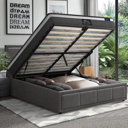 Oikiture Bed Frame King Single Size Gas Lift Storage With Mattress Set Grey BOSS - Picture 2 of 10