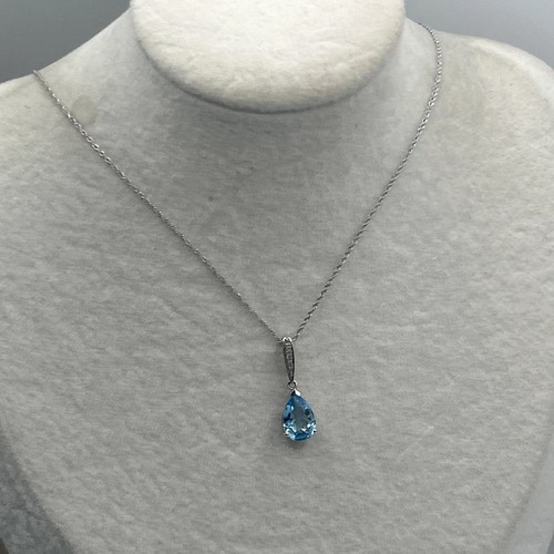 Topacio azul en forma de pera con fianza de zafiro blanco incrustado 925 ajuste/cadena de cuerda - Imagen 3 de 7