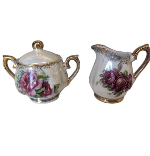 Mini juego de crema y azúcar rosa vintage cerámica Ucagco - Imagen 2 de 4