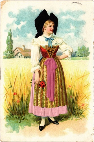 PC FOLKLORE MIT SEIDENSTICKEREI GEPRÄGT ELSASS FRANKREICH (a44871) - Bild 1 von 2