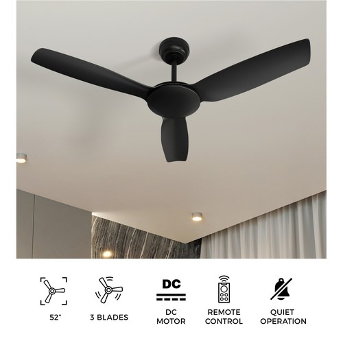 Vevare 52'' Ceiling Fan DC Motor 3 ABS Blades with Remote Control Timer Black - Picture 2 of 10
