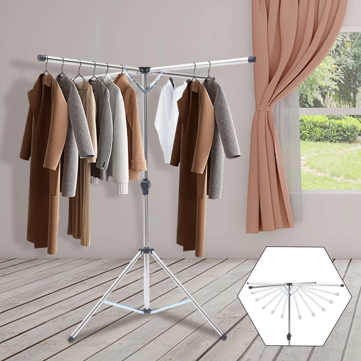 Tripod Clothes Drying Rack Laundry Coat Foldable Clothes Stand