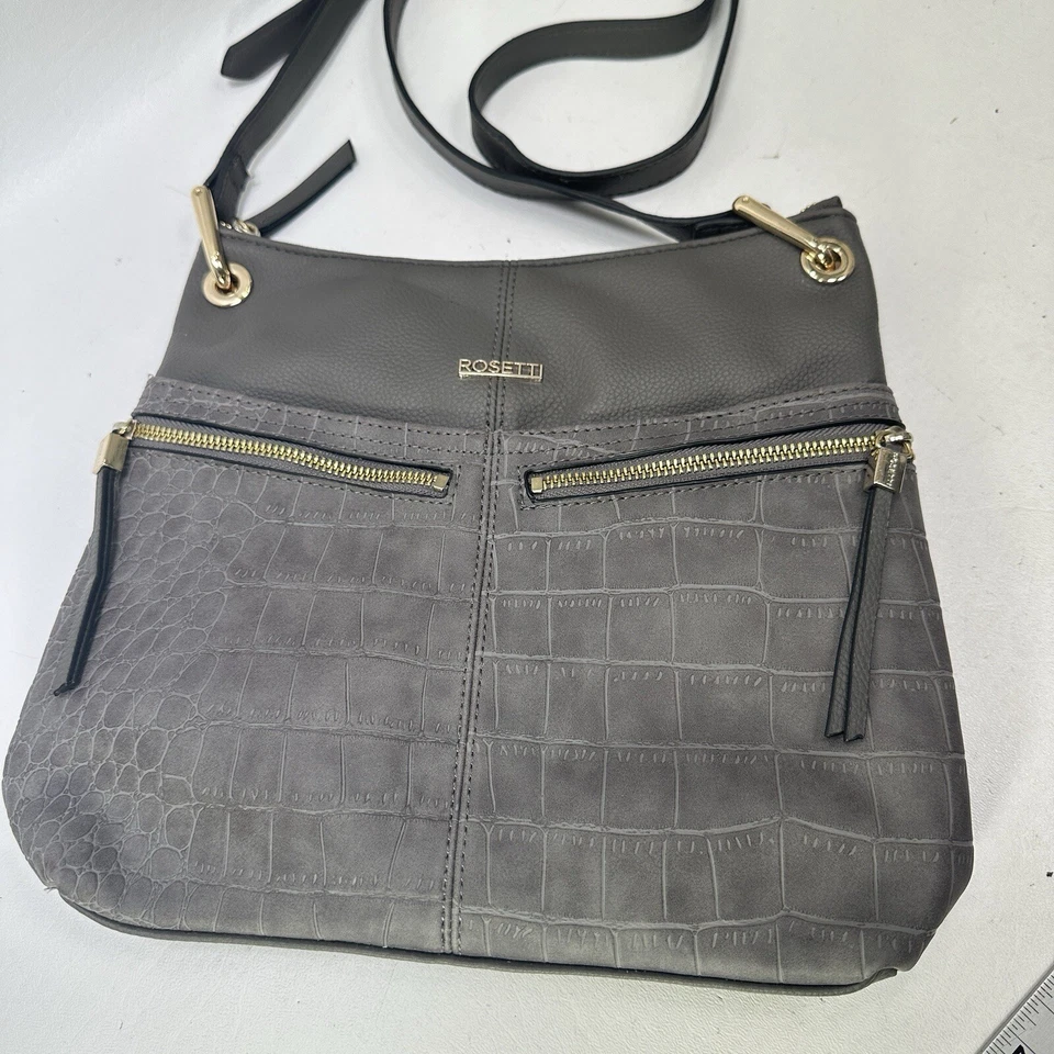 Rosetti Crossbody Handbag M Gray Faux Croc Embossed Leather Lined Purse Bag - Image 3 of 4