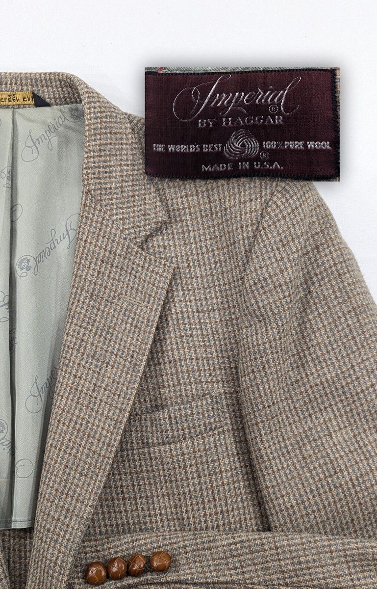 Haggar Tweed Wool Blazer Suit Jacket Brown Nailhead Burlap