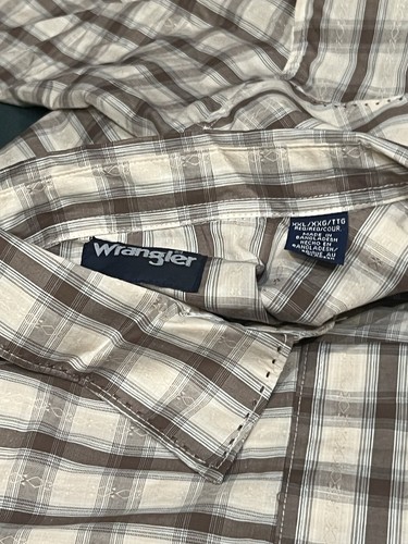 NUEVA Camisa Western Wrangler Perla A Presión Marrón A Cuadros Para Hombres XXL Nueva Vaquera - Imagen 8 de 12