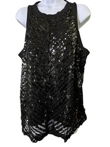 No Boundaries Black Sequined Tank Top-Size XXL-Sequence Covers Front Only