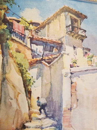 Vintage Art Print, Old Town Painting - Picture 2 of 9
