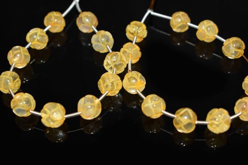 7-8MM Earth Mine A++ Hand Carved Citrine Round Untreated Gemstone 4" Craft Beads - Picture 4 of 9