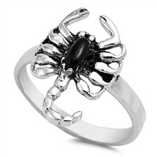 Fine Men Women 18mm 925 Sterling Silver Simulated Black Onyx Scorpion Ring Band