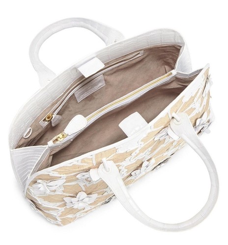 Crocodile Fleur De Gonzalez Neuf Paille Nancy Cuir Bugatti 3d Blanc Sac Beige qxxIRw4P