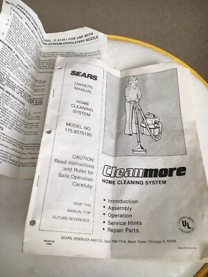 #ad #ad Sears Clean More Model 175.8575180 Manual And Instructions For Model 2081451 $7.00