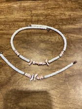 Puka Shell Necklace 17"" & Bracelet 8”” Set Surfer Choker With Screw Clasp