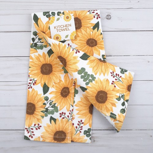 Kitchen Dish Towel Eucalyptus Sunflowers Floral Flowers Dual Purpose - Picture 2 of 3