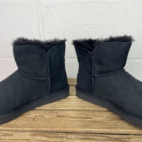 UGG Damen Mini Bailey Button Glitzer schwarz Wildleder Fell gefüttert Stiefel-Größe UK 6 - Bild 6 von 15