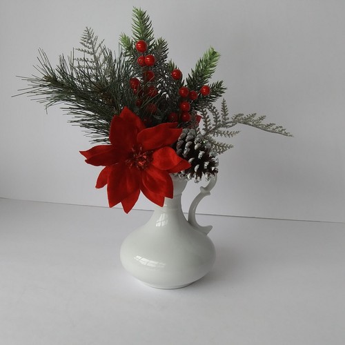 Teixeira White Vase with Handle Holiday Artificial Floral Arrangement Pine Cone - Picture 8 of 10
