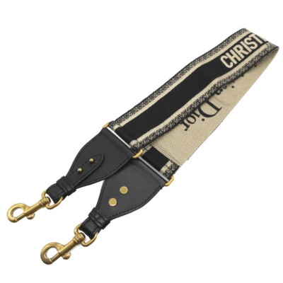AUTHENTIC Christian Dior logo Shoulder strap Black Canvas
