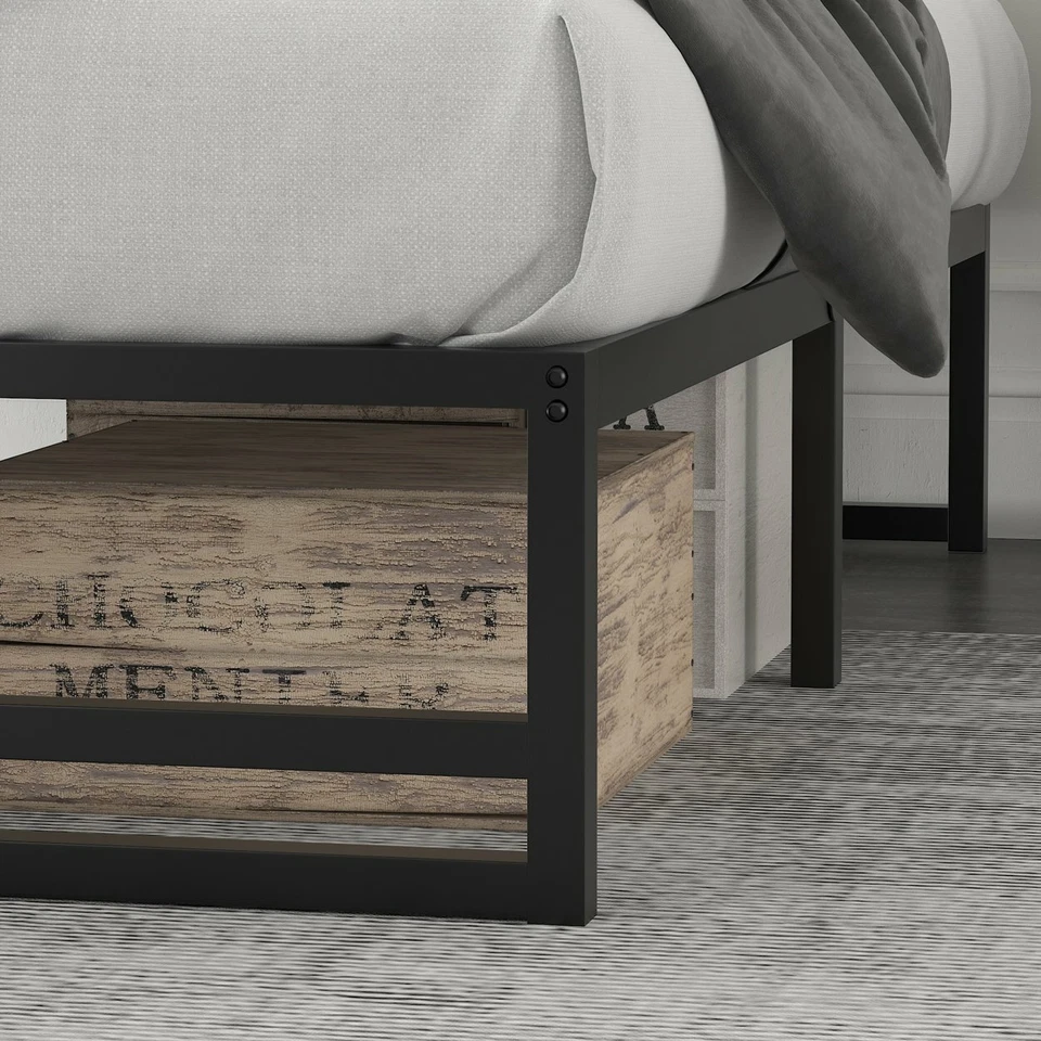 Marco de cama con plataforma de metal de tamaño completo Sifurni con almacenamiento debajo de la cama de 14 pulgadas Foto 3 de 4