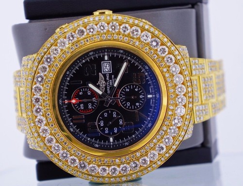 34 Carats Diamond Breitling Super Avenger 2 Watch A13371 14k Gold Plated ASAAR - Picture 2 of 12
