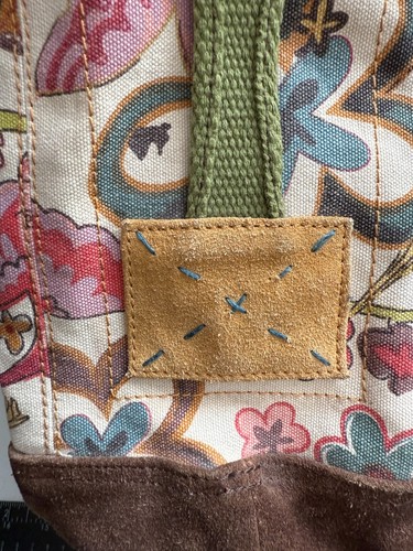 Lucky Brand Shoulder Bag Floral Bird Fetish Bucket Crossbody Canvas Suede Boho - Picture 13 of 17