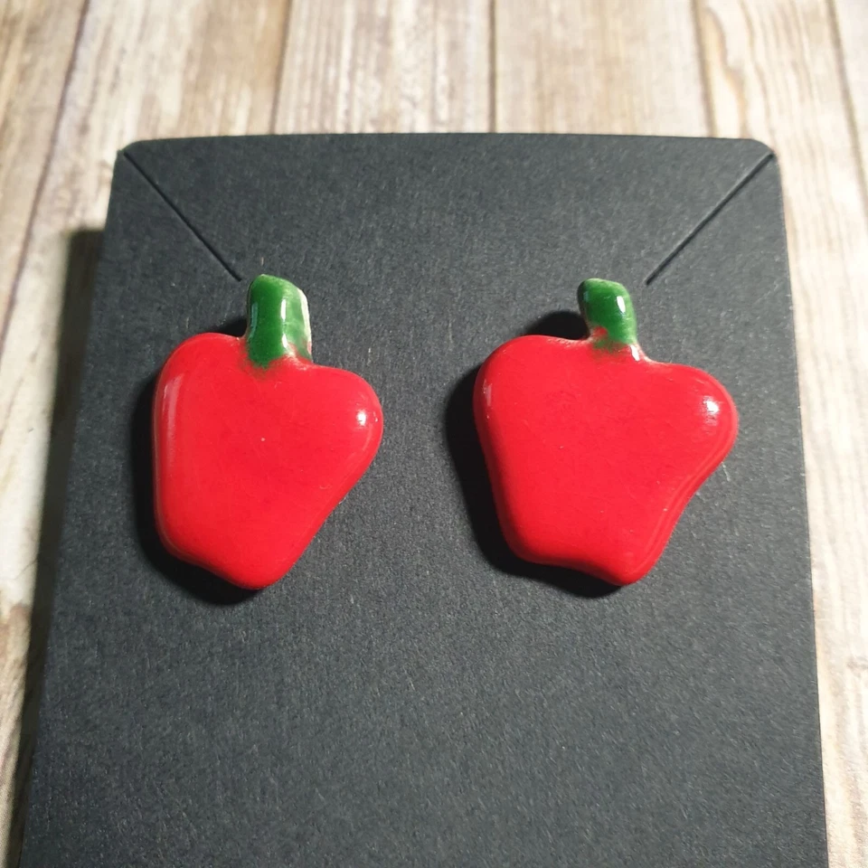 Aretes rojos en forma de manzana maestra de escuela comestibles mujeres adolescentes novedad fruta Foto 2 de 4