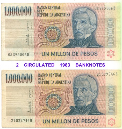 ARGENTINA (1983) ( 1 Million x 2 ) World paper money banknotes currency