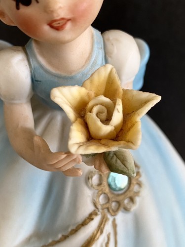 Lovely Vtg March Birthstone Girl Figurine Dressed In Blue Musical Spinning Base - Picture 4 of 22