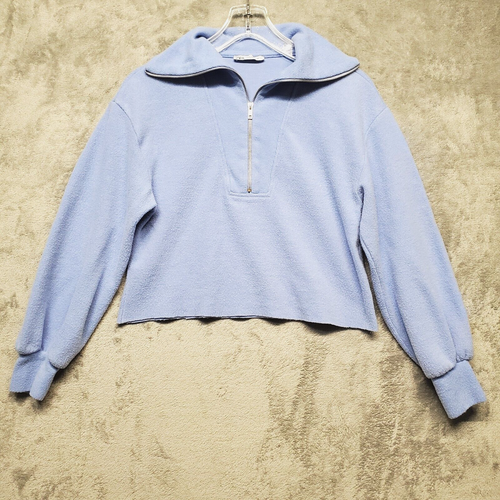 Maglione Zara donna piccolo blu crop collo alto zip mezza zip felpa top - Foto 13 di 13