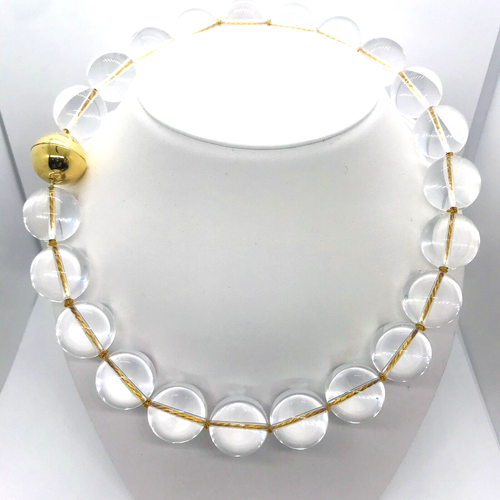 Collar de cuarzo de cuarzo oro 18k de cristal de roca transparente natural de 18 mm cierre magnético de 17,5 - Imagen 7 de 10