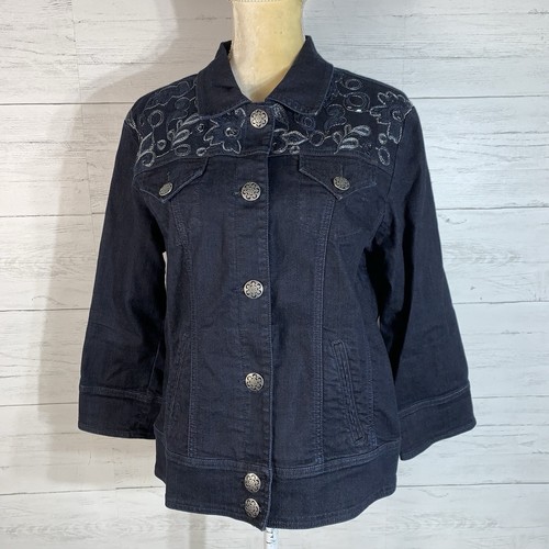 Chico's Platinum Damen Gr. 2 Perlen Dunkelblau Denim Jeansjacke - Bild 8 von 10