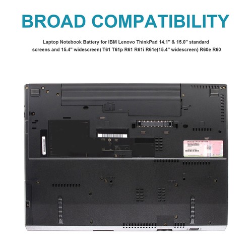 6 Cell Battery for IBM Lenovo Thinkpad T60 T61 R60 R61 R500 T500 W500 R61e R61i - Picture 5 of 11