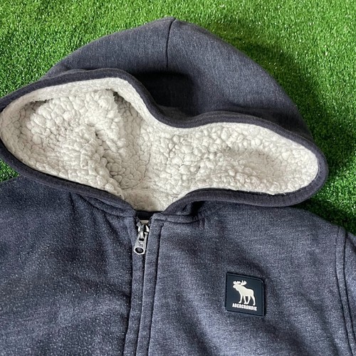 Abercrombie kids Faux Fur Lined Full Zipper Hoodie Iconic Logo Jacket Size 11-12 - Picture 5 of 12