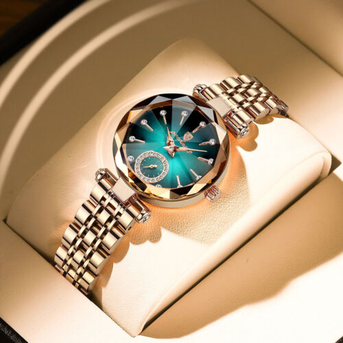 POEDAGAR Watch Lady Luxury Waterproof Quartz Watch Rose Gold Strap Purple Green - Picture 3 of 13